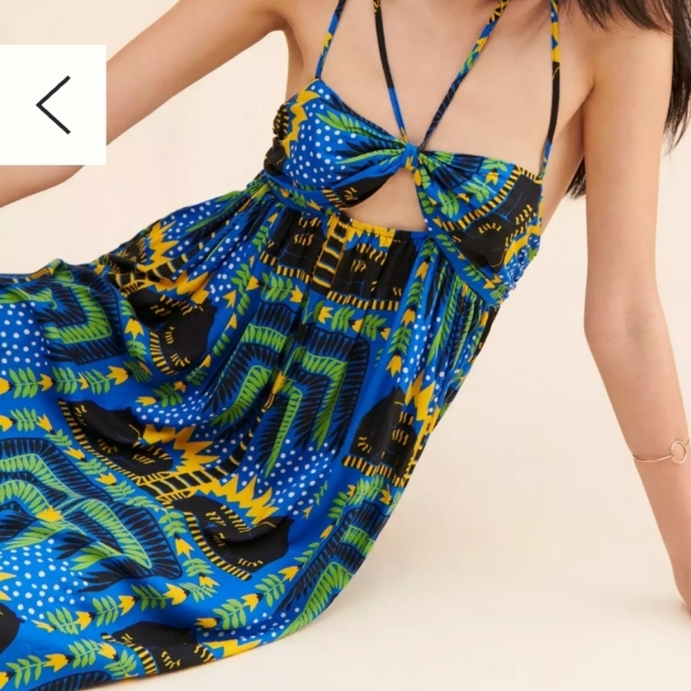 Anthropologie Blue and Yellow Geometric Midi Dress Size # XS - Picture 6 of 8